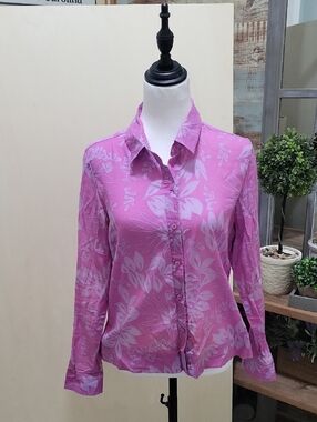 Mossimo Pink Lavender 100% Cotton Floral Button-Up Shirt, Sz M, Cottagecore